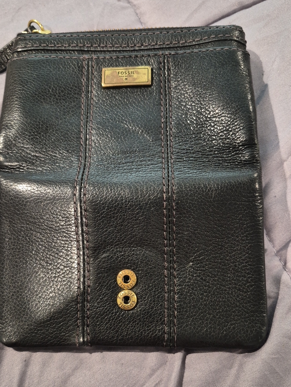 Fossil Black Leather Wristlet with Gold Hardware
